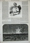 Original Old Antique Print 1855 Baron Von Osten Bonfire Fireworks Blackheath
