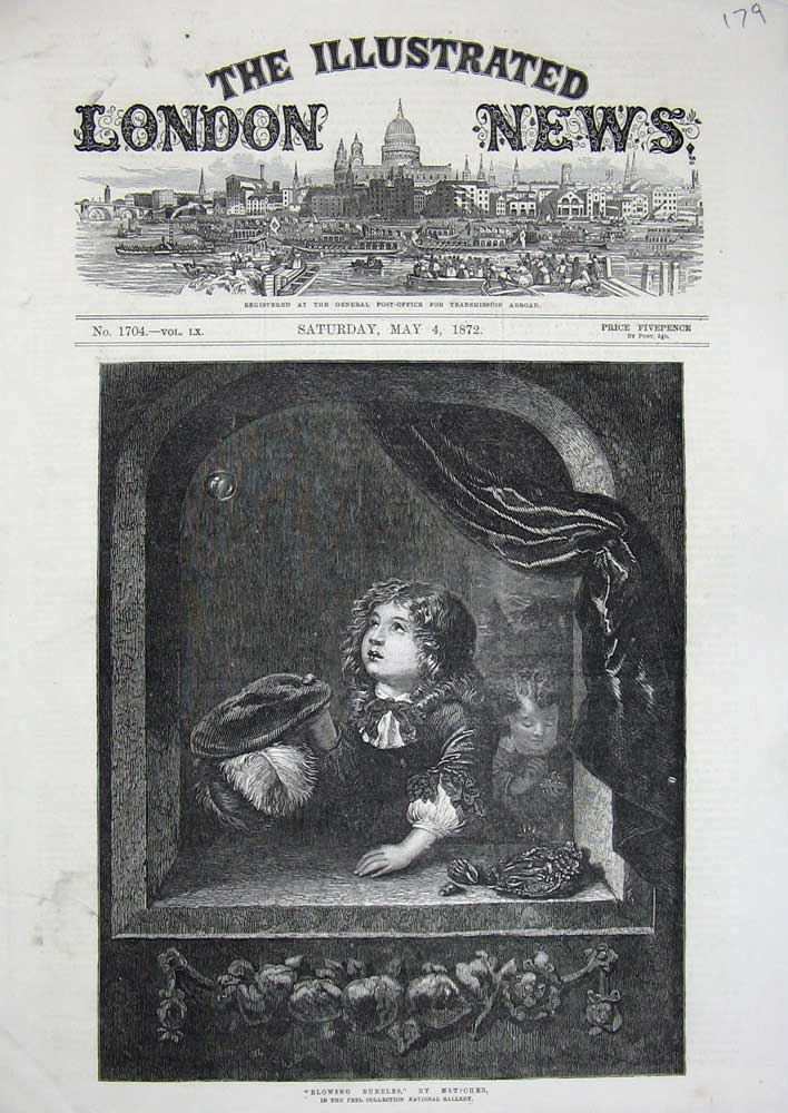 Old Antique Print Children Blowing Bubbles Netscher 1872 Peel Gallery Art 19th