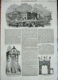 Original Old Antique Print Infirmary Manchester 1851 Throne Arch Rickmansworth