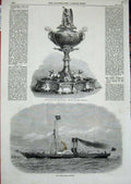 Old Antique Print 1867 Steam Ship Mystery Centrepiece Officers Mess War 19th