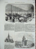 Old Antique Print Botanic Society Regents 1854 Church Tollington Burslem 19th