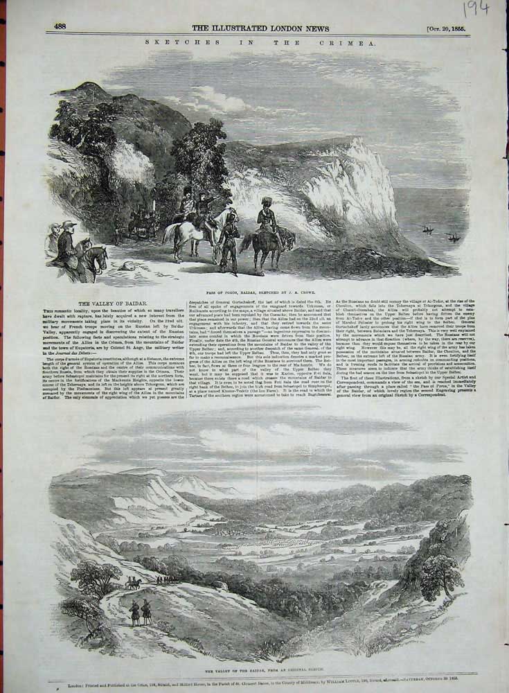 Old Antique Print 1855 Crimea Pass Poros Baidar Valley Baidar Mountains 19th