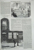 Original Old Antique Print 1850 London Christmas Street Dinner Family Victorian