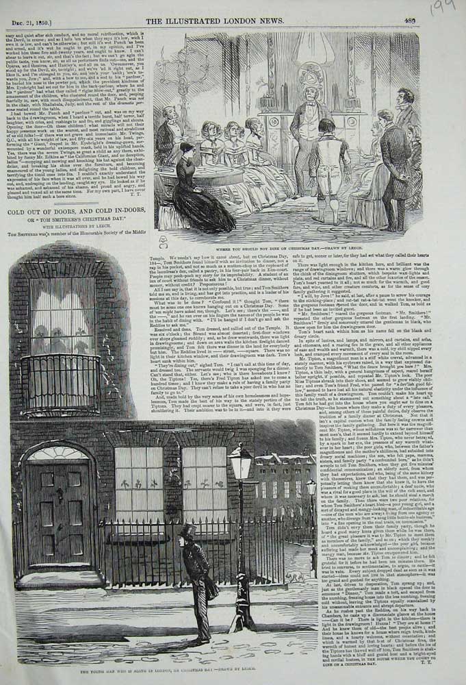 Original Old Antique Print 1850 London Christmas Street Dinner Family Victorian