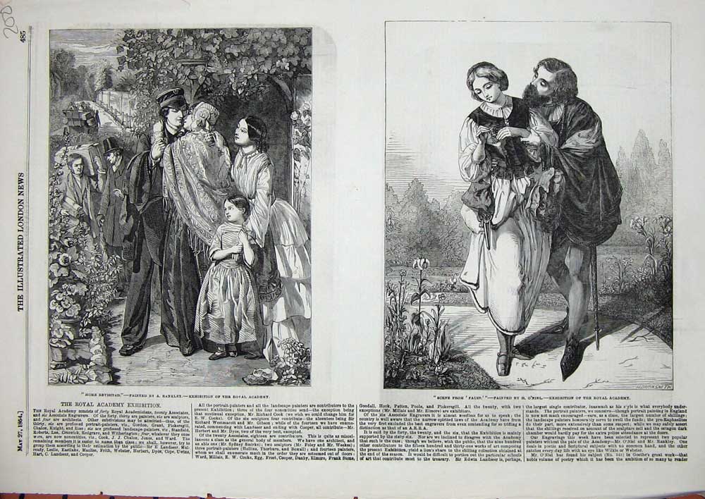 Original Old Antique Print 1854 Scene Faust Theatre War Sier Home Family 19th