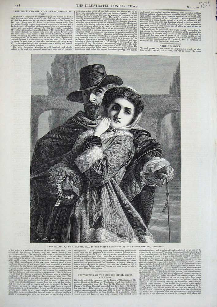 Original Old Antique Print 1865 French Gallery Pall Mall Art Man Woman Romance