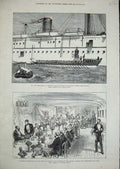 Original Old Antique Print 1876 King Queen Portugal Serapis Ship Captain Glyn