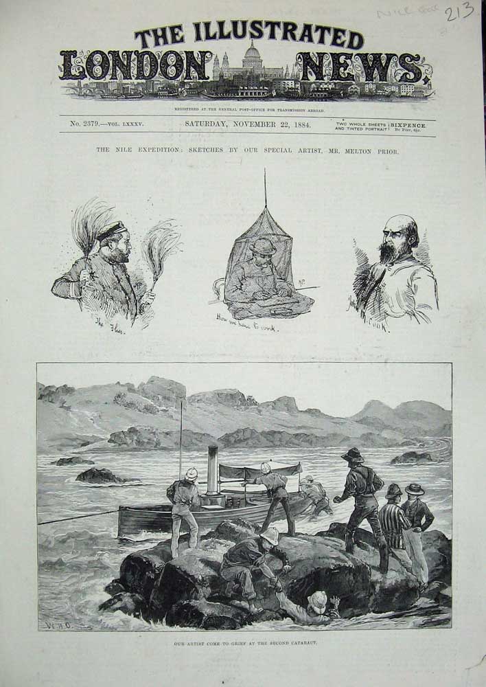 Old Antique Print 1884 River Nile Expedition John Cook Cataract Boat War 19th