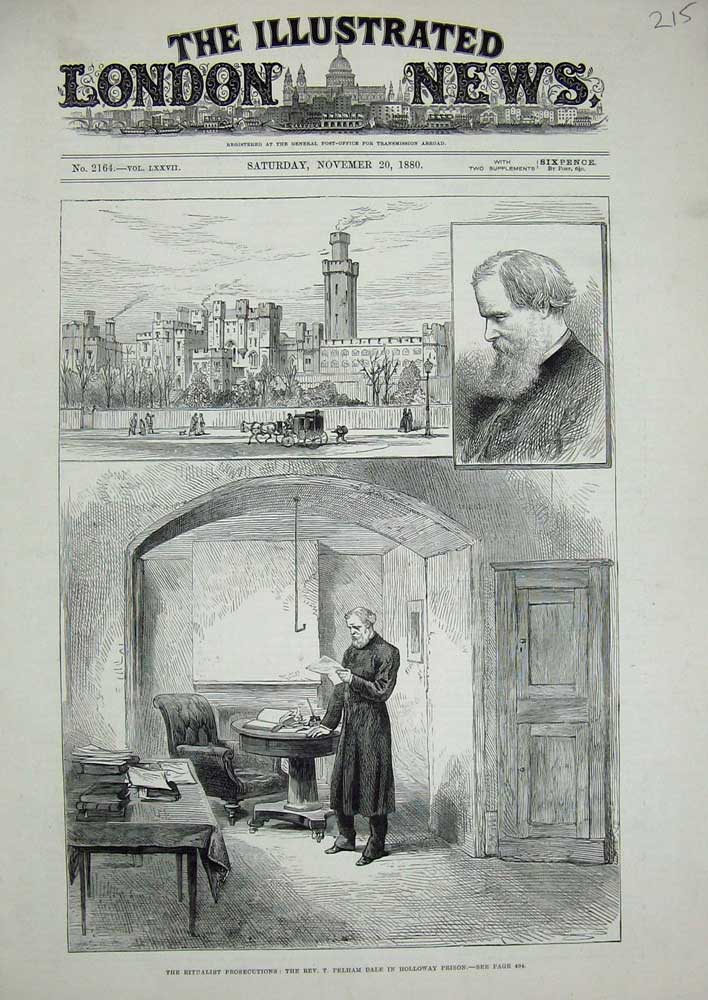 Original Old Antique Print 1880 Rev. Pelham Dale Holloway Prison Ritualist 19th
