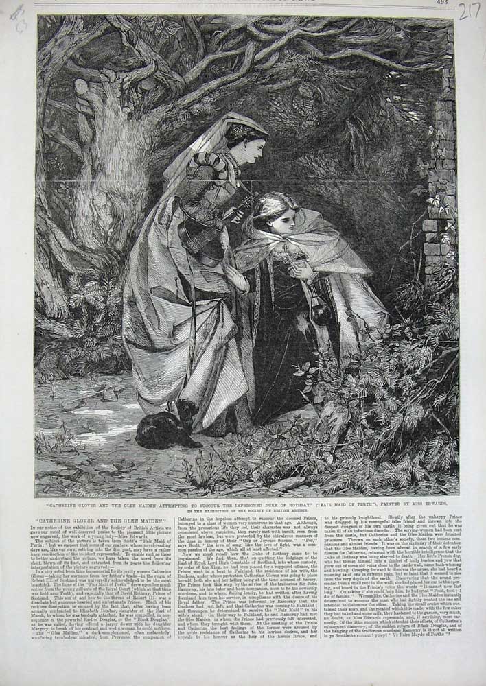 Old Antique Print 1863 Catherine Glover Glee Maiden Duke Rothsay Prison 19th