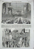 Old Antique Print 1853 Mansion House Christ Hospital Merchant Taylor Hall 19th