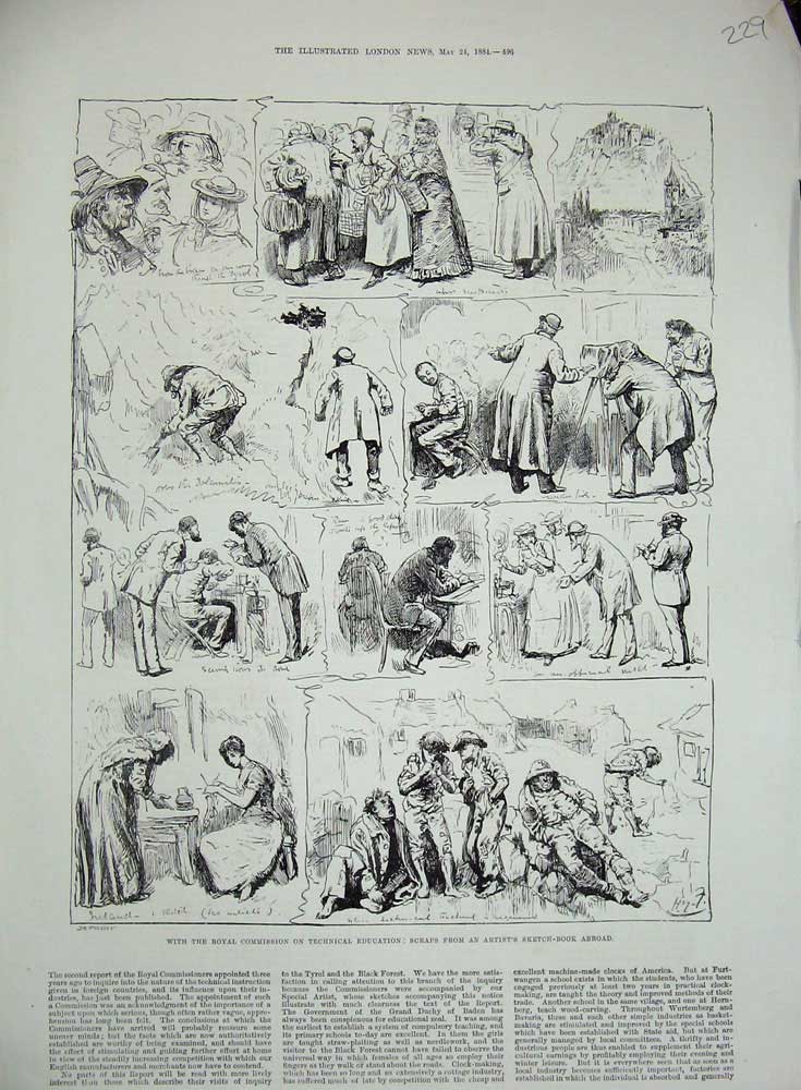 Original Old Antique Print 1884 Royal Commission Technical Eduncation School