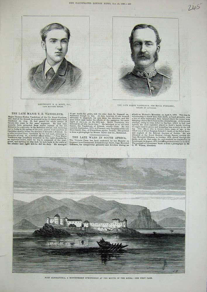 Old Antique Print 1880 Fort Alessandria Montenegrin Rjeka Scott Vandeleur 19th