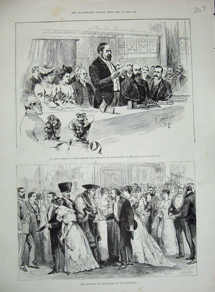 Old Antique Print 1893 Zola Institute Journalists Guildhall Lincoln'S Inn 19th