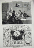 Original Old Antique Print 1848 Granpapa'S Christmas Hamper Sports Victorian