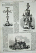 Old Antique Print 1863 Memorial Church Hanworth Testimonial Dobson Durham 19th