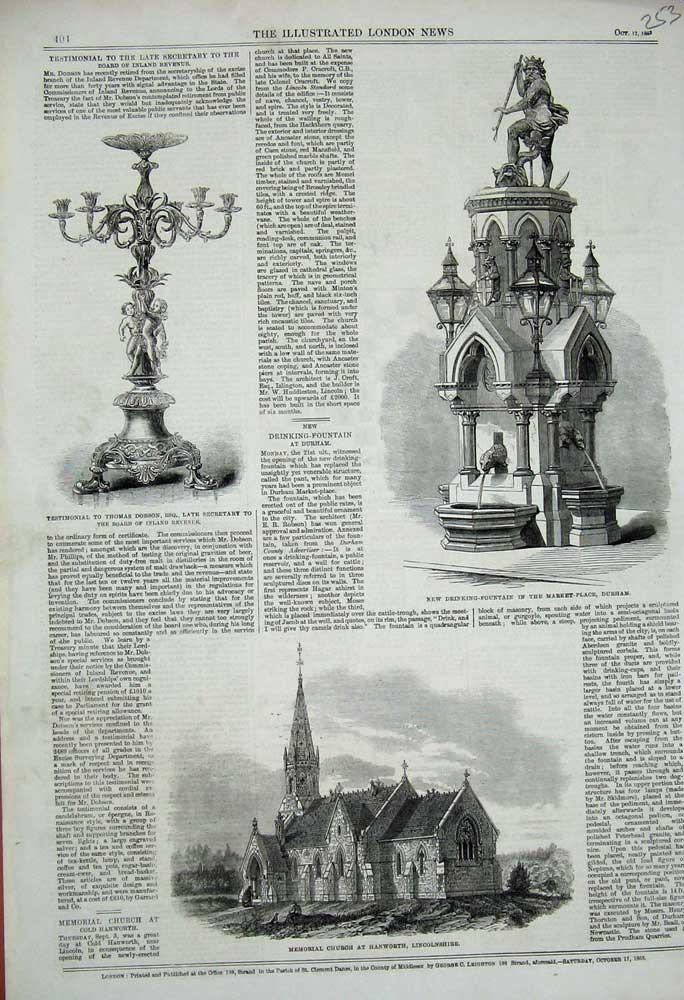 Old Antique Print 1863 Memorial Church Hanworth Testimonial Dobson Durham 19th