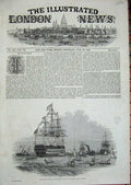 Old Antique Print Queen Albion Ship Spithead 1845 Boats Flags Sea Steamer 19th