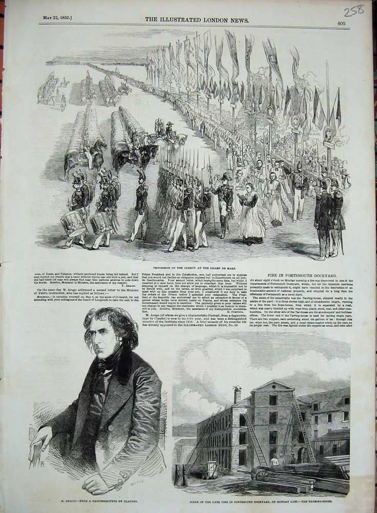 Old Antique Print 1852 Clergy Champ De Mars France Arago Portsmouth Dock 19th