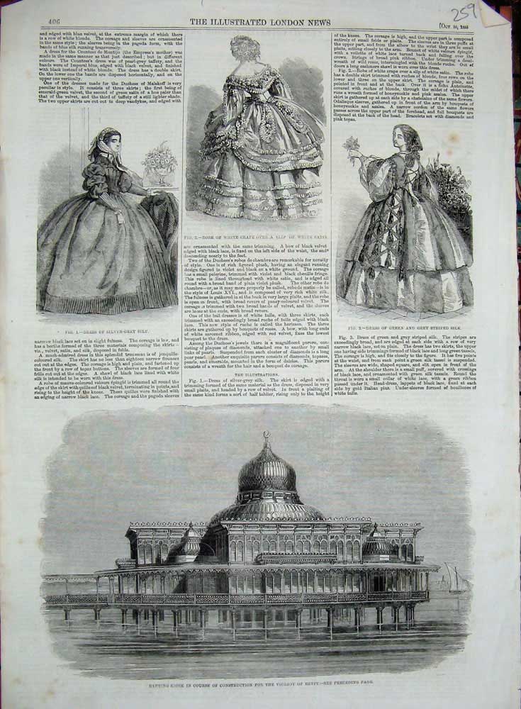Original Old Antique Print 1858 Bathing Kiosk Viceroy Egypt Fashion Robe Dress