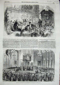 Old Antique Print 1855 Christ Hospital Mayor Mansion House Apothecaries 19th