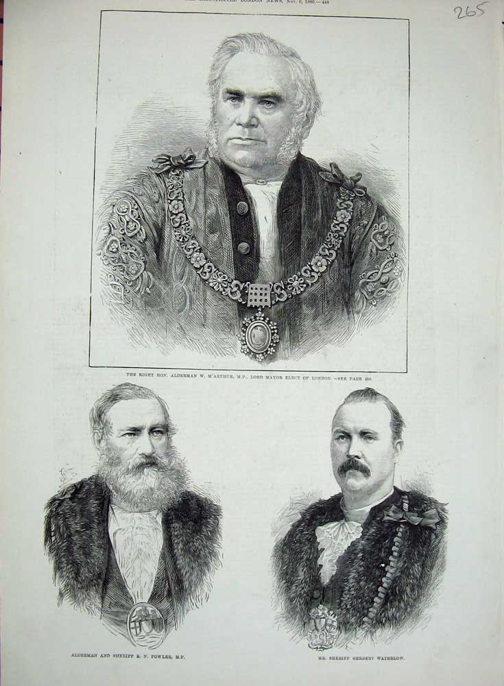 Old Antique Print 1880 Alderman M'Arthur Lord Mayor London Fowler Herbert 19th