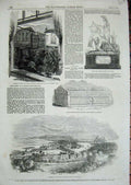Original Old Antique Print 1853 Dumbarton Roman Sarcophagus Town-Hall Watford