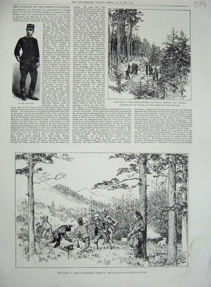 Original Old Antique Print French Sportsmen Brignon Wangen 1887 Nancy French