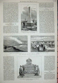 Original Old Antique Print 1877 Monument War Turkish Suleiman Camp Casket Grant