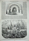 Original Old Antique Print 1859 Street Fountain Sepulchres Church Metropolis
