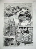 Original Old Antique Print 1894 Bath Abbey Bathampton Sydney Gardens Tringham