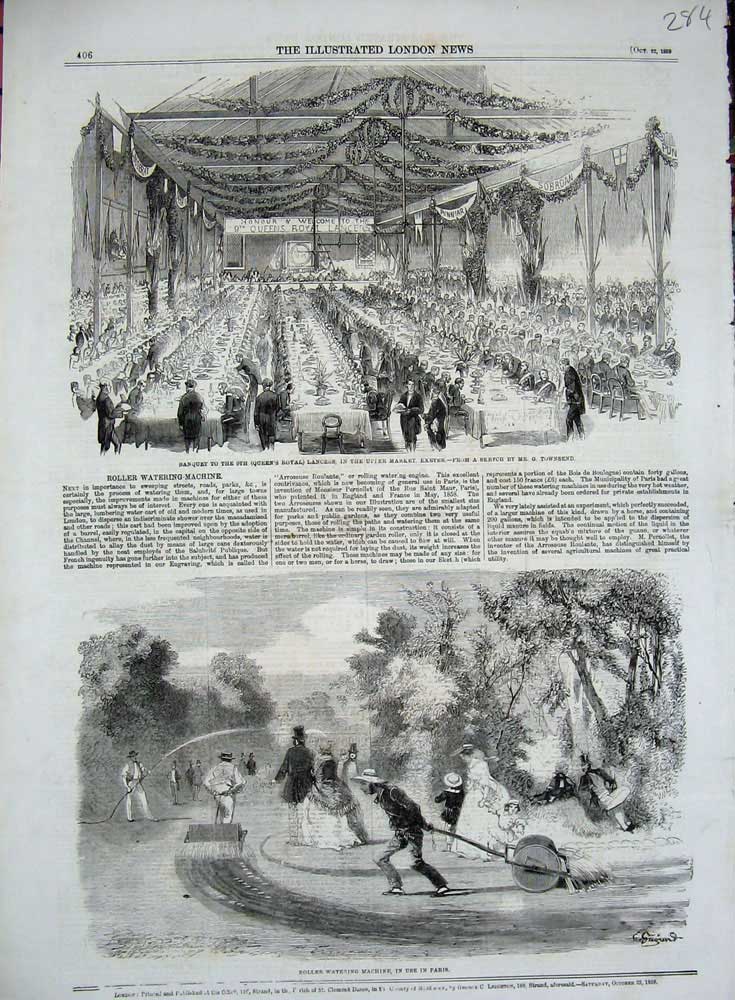 Original Old Antique Print Roller Watering Machines Paris 1859 Banquet Lancers