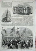 Original Old Antique Print 1863 Archbishop Canterbury Guildford Hospital Church