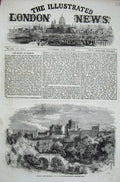 Original Old Antique Print 1858 Alnwick Castle Duke Northumberland River Bridge