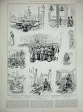 Original Old Antique Print 1887 Venice Gondolas Belfry Venetian Nurse San Marco