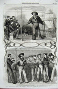 Original Old Antique Print 1859 Navy Sailors Britannia Training Ship Portsmouth
