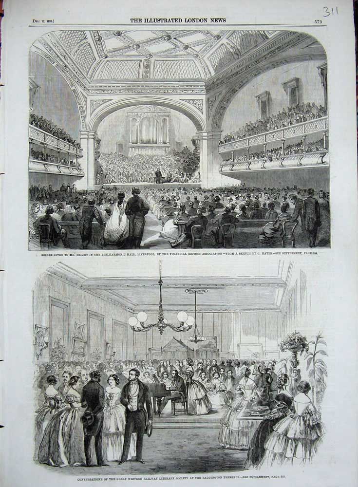 Old Antique Print 1859 Philharmonic Liverpool Paddington Railway Terminus 19th