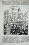 Original Old Antique Print 1872 Prince Wales Quay Harbour Ships Siers Flags