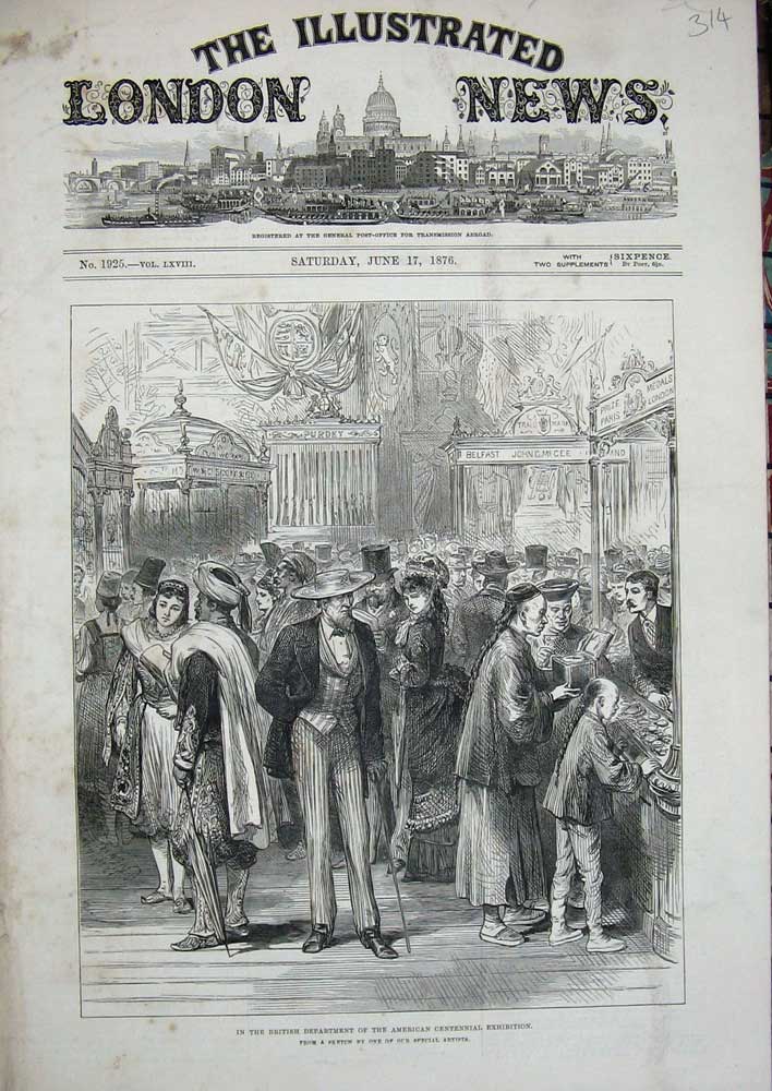 Old Antique Print 1876 British Department American Centennial Exhibition 19th