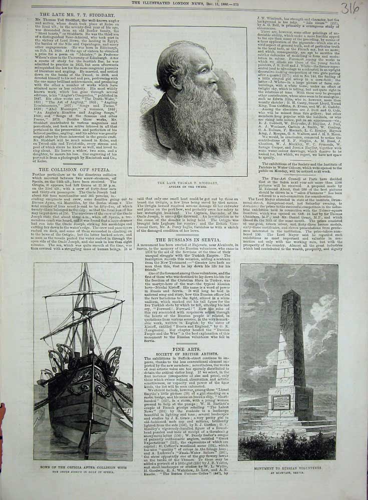 Antique Print *0286 1880 Thomas Stoddart Monument Russian Army Ortigia Ship