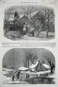 Original Old Antique Print 1852 Elfin Hazlenook Toby Postlethwaite Winter Scene