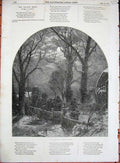 Original Old Antique Print 1853 Village People Winter Moonlight Poem Hervey Art