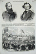 Original Old Antique Print 1866 Lord Ravensworth Newcastle School Durham Street