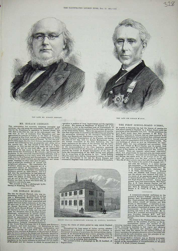Old Antique Print Mount Charles School Cornwall 1872 Greeley M'Cleod Men 19th