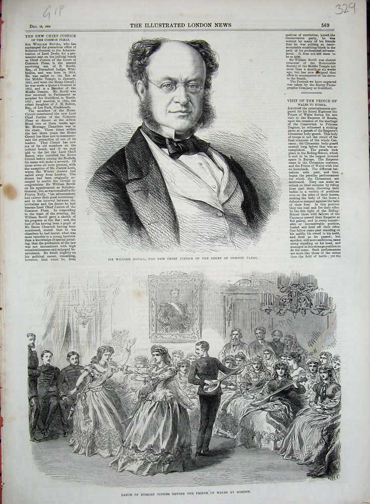 Old Antique Print 1866 Dance Russian Gipsies Prince Wales Moscow Bovill 19th