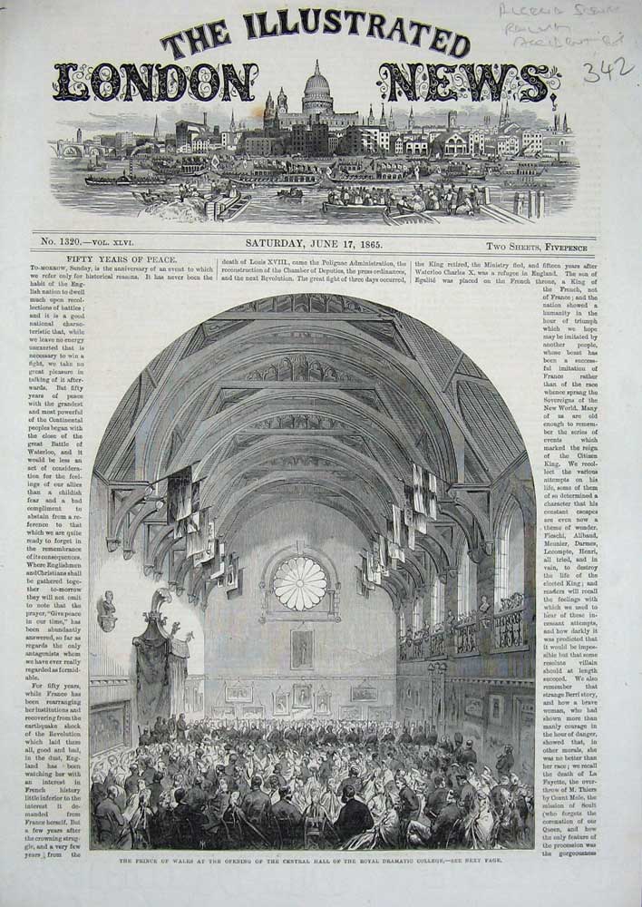 Antique Old Print *0287 1865 Prince Wales Central Hall Royal Dramatic College