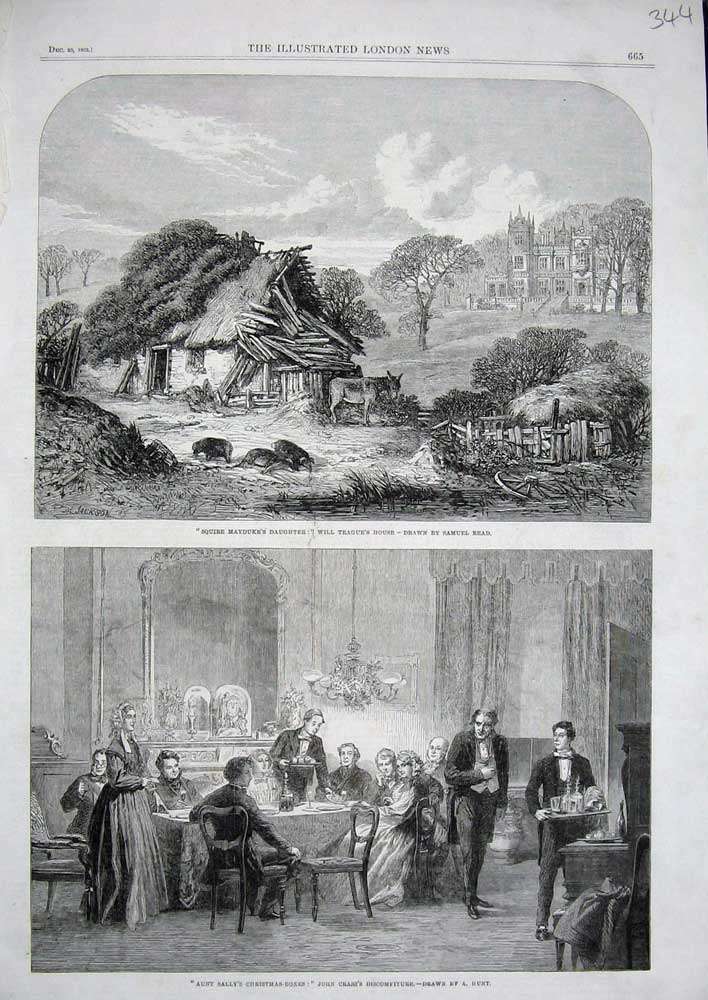 Old Antique Print 1862 Aunt Sally'S Christmas Boxes Squire Mayduke Teague 19th