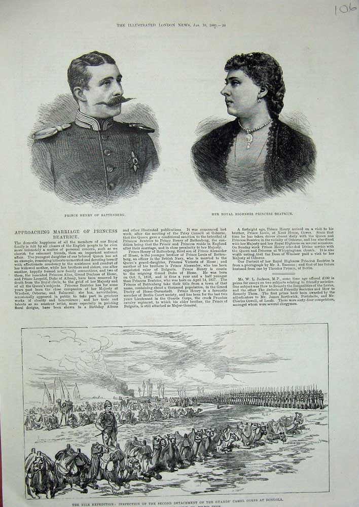 Original Old Antique Print Nile War Camels Dongola 1885 Prince Henry Beatrice