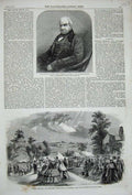 Original Old Antique Print 1858 Flower Show Coleshill Park Robert Brown Botany