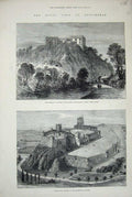 Original Old Antique Print 1878 Nottingham Midland Counties Art Museum Castle